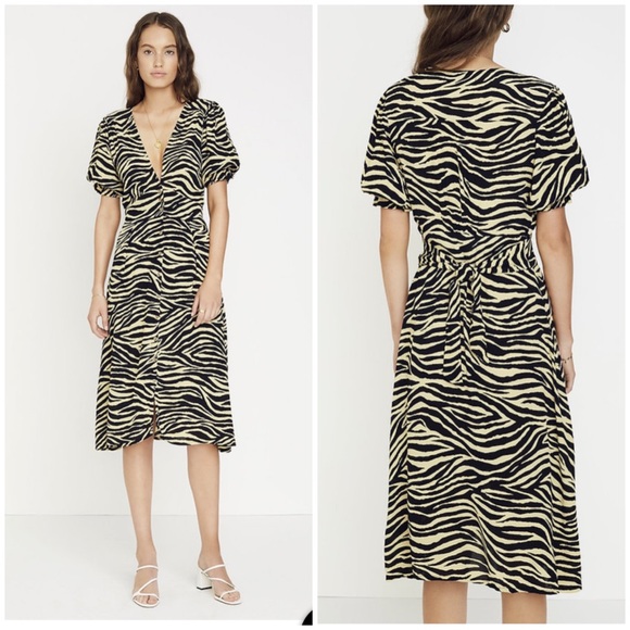 FAITHFULL THE BRAND - RAFA MIDI DRESS AMAIA ZEBRA PRINT PALE YELLOW SIZE 4 NWOT - Picture 1 of 12